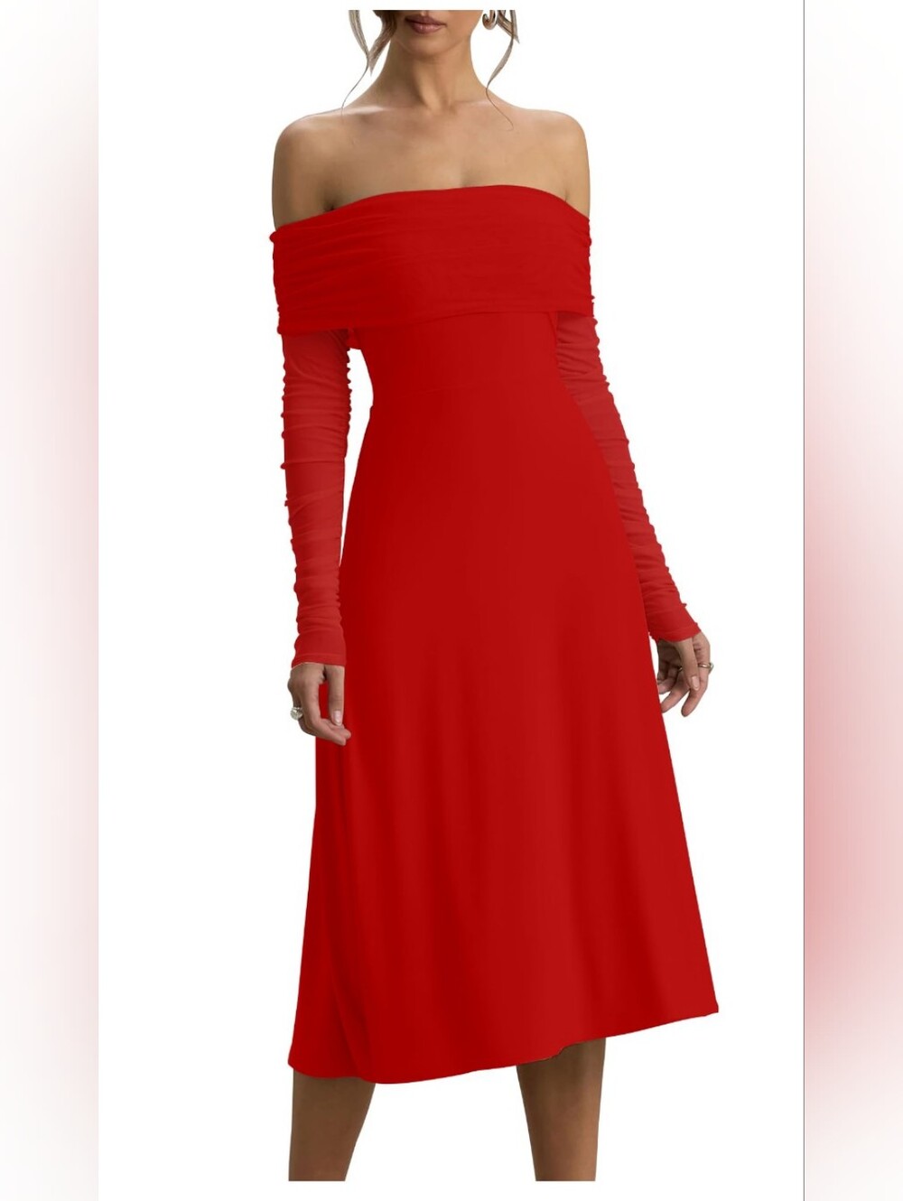 Elegant Red Off-The-Shoulder Midi Dress - Brand New - Size XL
